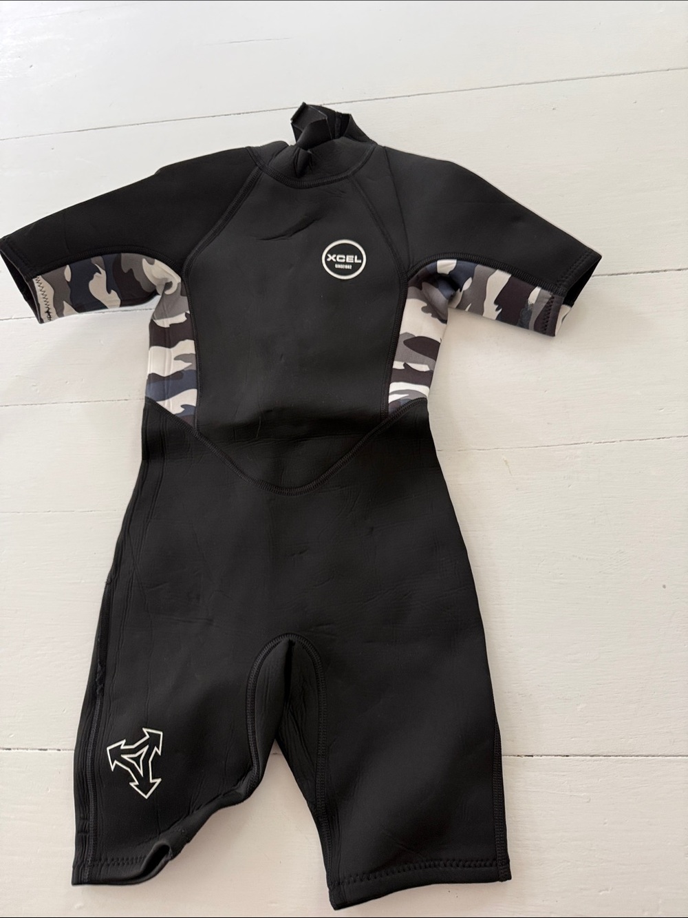 Kids Black Shorty Wetsuit with Camouflage Panels